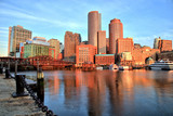 Boston Skyline with Financial District, Boston Harbor at Sunrise