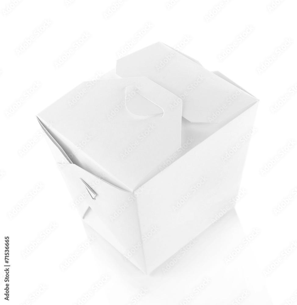 Takeaway box with food isolated on white