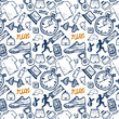 Run icons seamless pattern set in doodle style, hand drawing