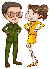 Wall Mural - A coloured sketch of a pilot and an air hostess