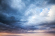 canvas print picture - Dark blue stormy cloudy sky. Natural photo background