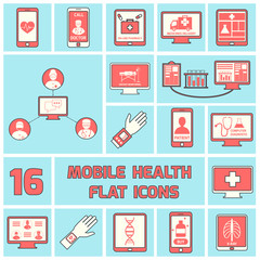 Wall Mural - Mobile health icons set flat line