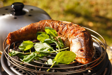 Canvas Print - fish on grill