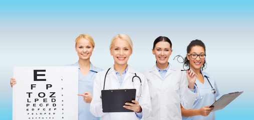 Wall Mural - smiling female eye doctors and nurses