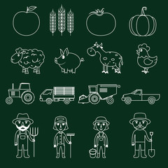 Poster - Farm icons set outline