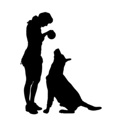 Wall Mural - Vector silhouette of a woman and dog.