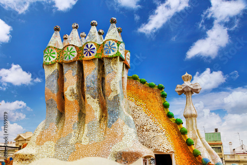 BARCELONA, SPAIN - SEPT  04, 2014: Roof, housetop  Gaudi's  crea Canvas Print