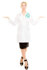 Poster - Woman doctor in lab coat with stethoscope. Medical