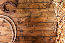 American West Still Life With Old Horseshoe And Cowboy Lasso