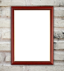 Wall Mural - blank wood frame on brick stone wall