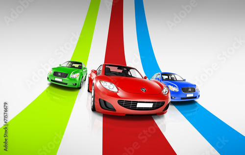 Naklejka dekoracyjna 3D Image of Colorful Cars on Track