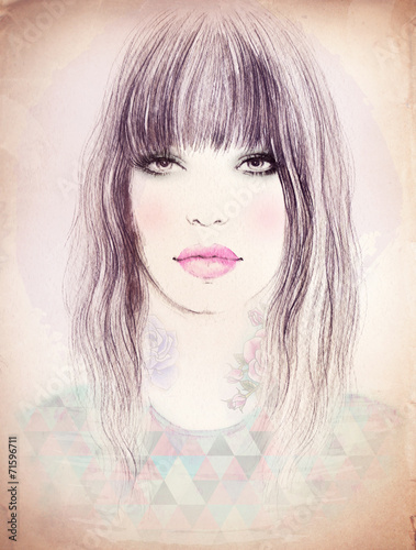 Tapeta ścienna Kobieta portret.abstract akwarela.fashion tło