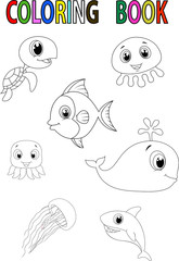 Wall Mural - Cartoon fish coloring book