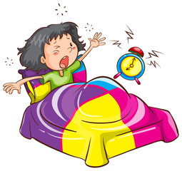 Sticker - A young girl with an alarm clock