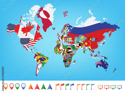 Plakat na zamówienie World map with flag