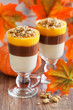 Autumn layered pumpkin chocolate crumble dessert