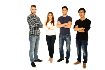 Poster - young friends with arms folded standing over white background