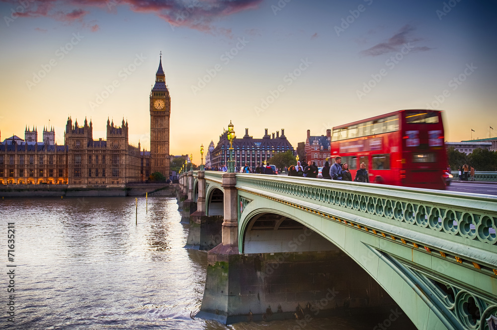 Westminster Bridge London London Eye Big Ben Tower Tower Bridge Doppelstockbus - obrazy, fototapety, plakaty 