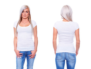 Sticker - White t shirt on a young woman template