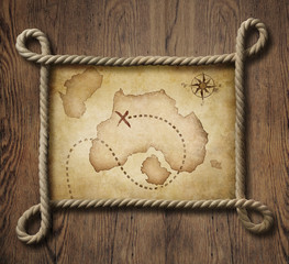 Wall Mural - Pirate theme nautical rope frame with old treasure map