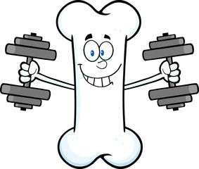 Wall Mural - Smiling Bone Cartoon Mascot Character Training With Dumbbells