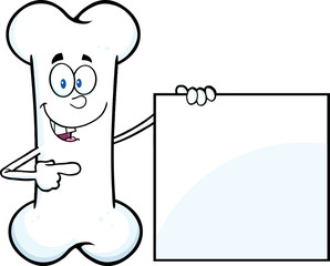 Wall Mural - Happy Bone Cartoon Mascot Character Showing A Blank Sign