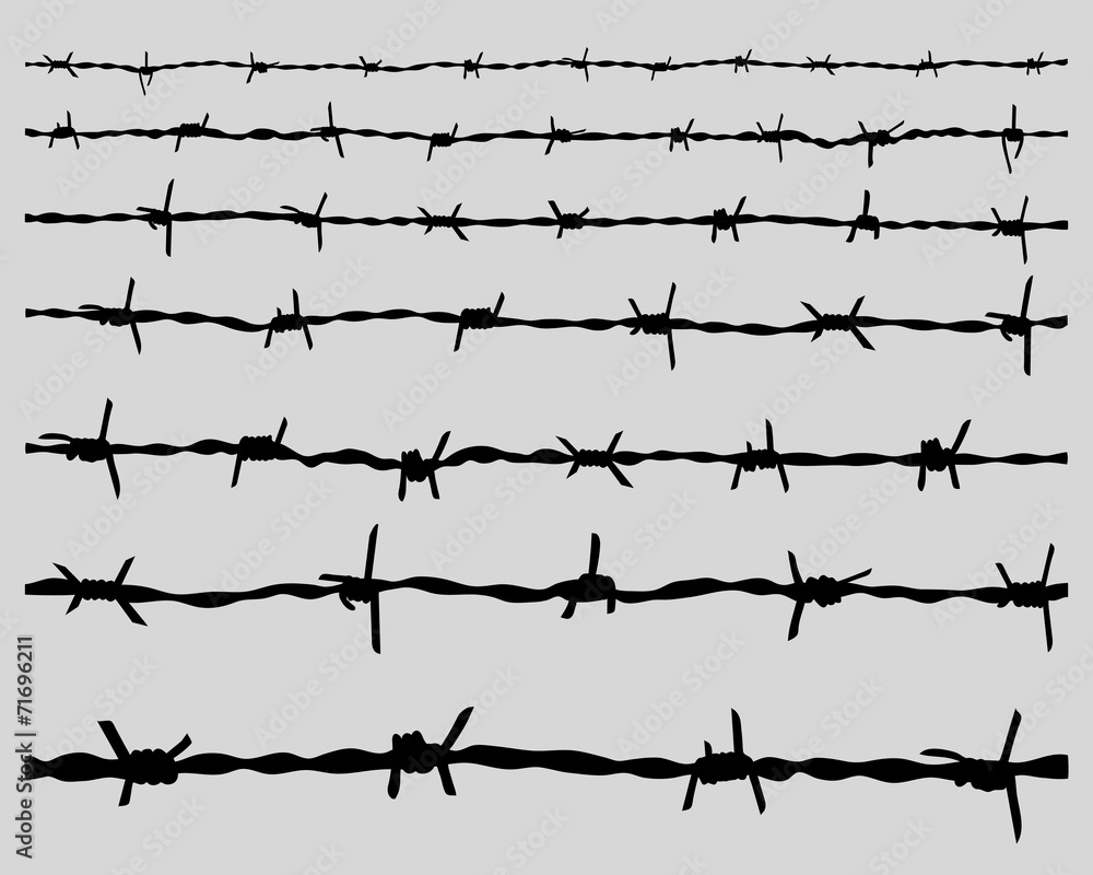 Black silhouettes barbed wire, vector - obrazy, fototapety, plakaty 