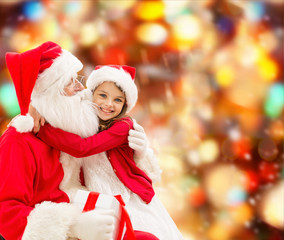 Sticker - smiling little girl with santa claus