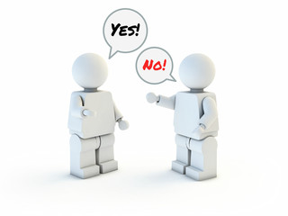 3d people speech bubbles and text yes and no