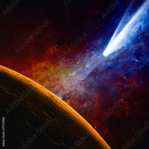 Plakat na papierze fotorealistycznym Planeta mars i kometa