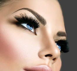 Poster - Beauty face makeup. Eyelashes extensions