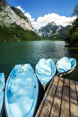 Wall Mural - Rental boats on the mountain lake