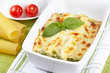 Cannelloni with spinach and ricotta baked in sauce bechamel