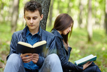 Teenagers Studying Together Outdoor