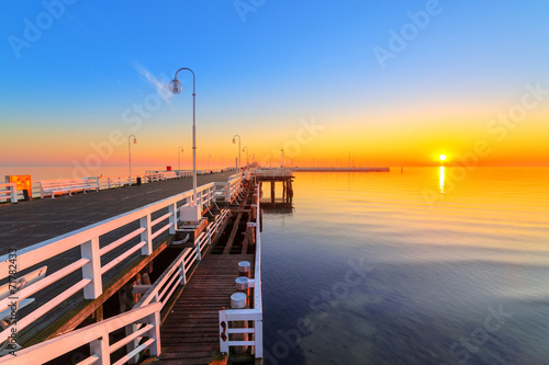 Naklejka - mata magnetyczna na lodówkę Sunrise at Baltic sea in Sopot, Poland