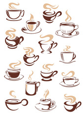 Sticker - Set of vector steaming hot cups of coffee