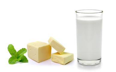 fresh milk in the glass on white background