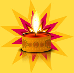 Sticker - Vector glowing Diwali Diya Oil Lamp celebration colorful design