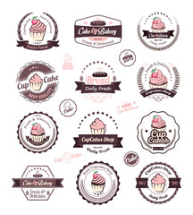 Wall Mural - vintage retro cupcakes bakery badges and labels