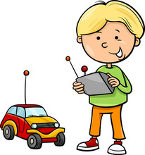 Boy And Remote Car Cartoon