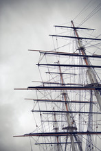 Three Masts And Rigging Of Sailing Boat / Clipper