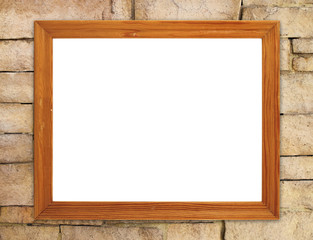 Wall Mural - blank wood frame on brick stone wall