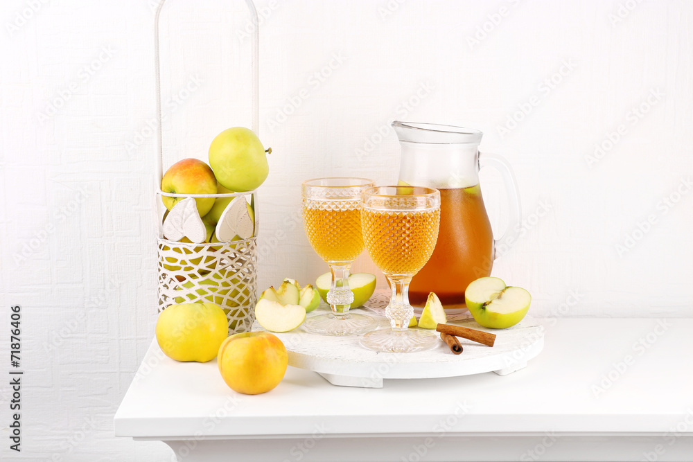 Still life with tasty apple cider and fresh apples