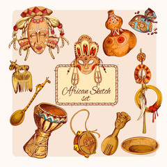 Sticker - Africa sketch colored icons set