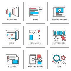 Aufkleber - Digital and social media marketing line icons set