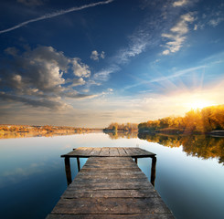 Wall Mural - Pier on a calm river