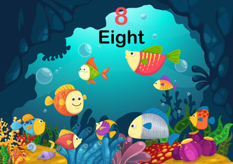 Wall Mural - number eight fish under the sea vector