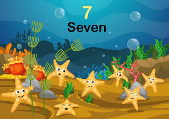 Wall Mural - number seven star fish under the sea vector