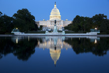 Capitol Building In Washington Illuminated At Night.