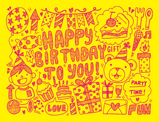 Wall Mural - Doodle Birthday party background